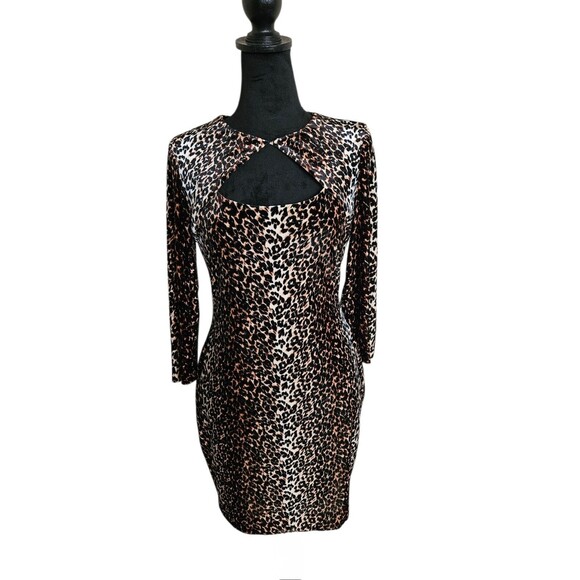 Cache Vintage Women's Velvet Leopard Print Sheath Dress Size 4 - Picture 1 of 8